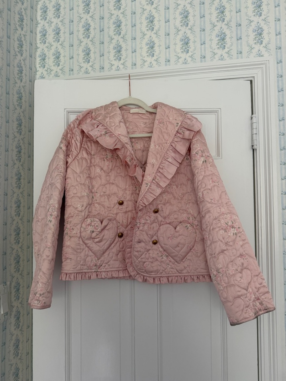 LoveShackFancy Pink Quilted Ruffle Heart Jacket
